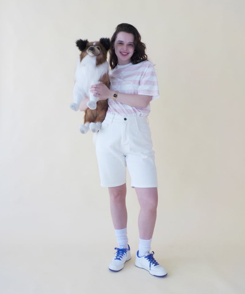 Relaxed denim half pants / white | Tostalgic Cl
