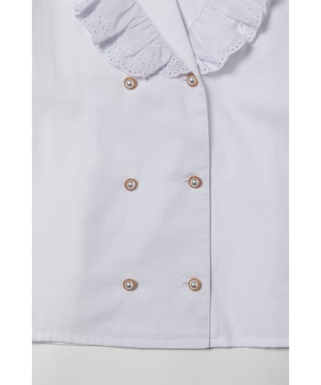 Cotton frill collar blouse / white