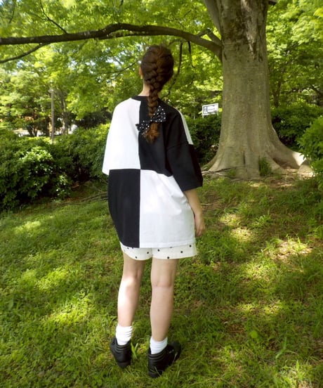 Blocked big tee / white×black