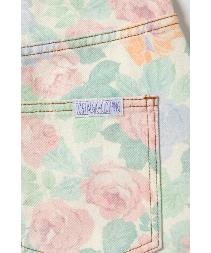 Relaxed denim half pants / floral [ Shipped in