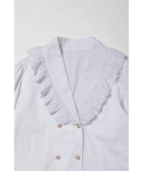 Cotton frill collar blouse / white