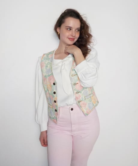 80s denim vest / floral