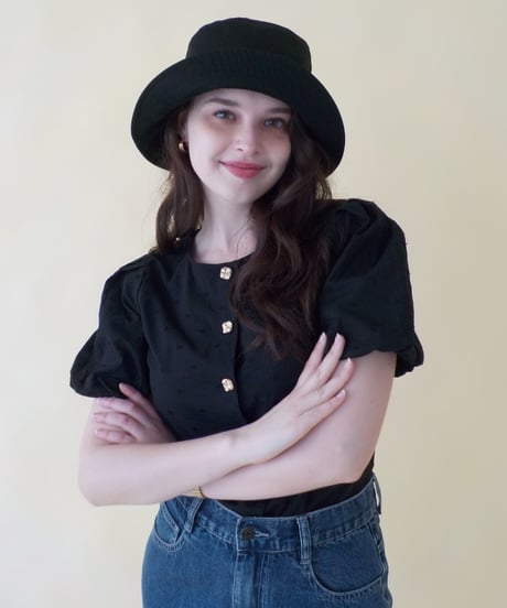 Polka dots embroidery blouse / black