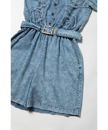 Denim embroidery rompers / acid wash