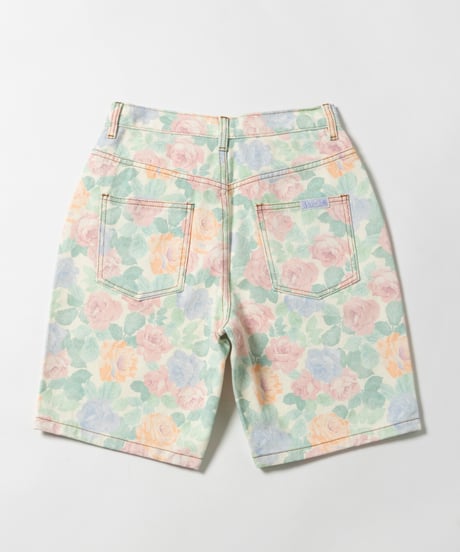 Relaxed denim half pants / floral