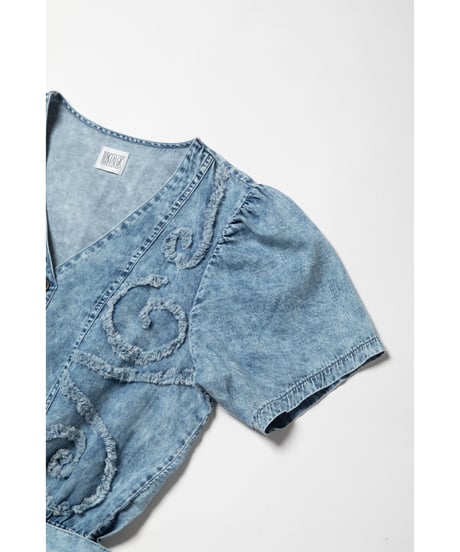 Denim embroidery rompers / acid wash