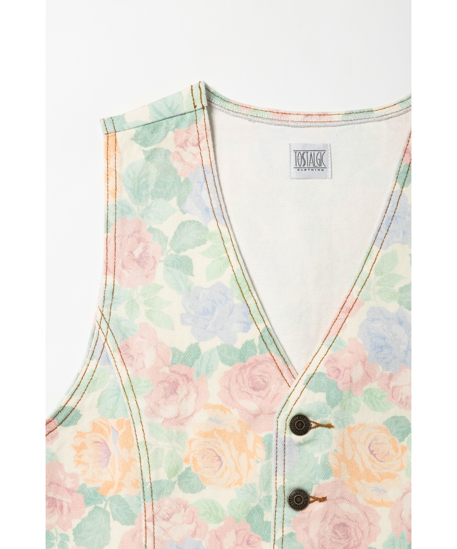 80s denim vest / floral | Tostalgic Clothing