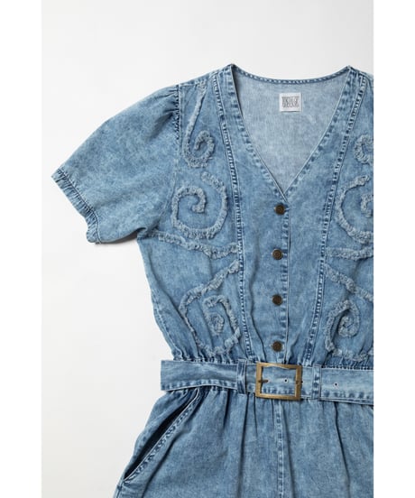 Denim embroidery rompers / acid wash