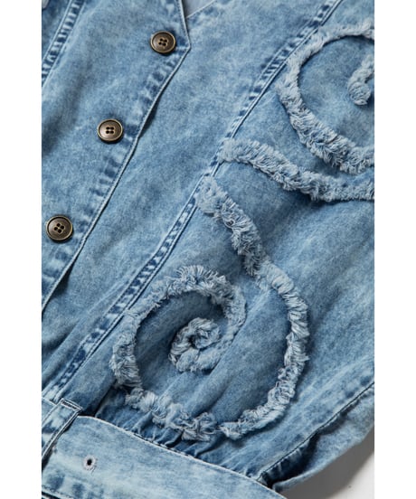 Denim embroidery rompers / acid wash