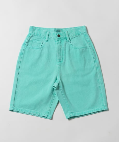 Relaxed denim half pants / green