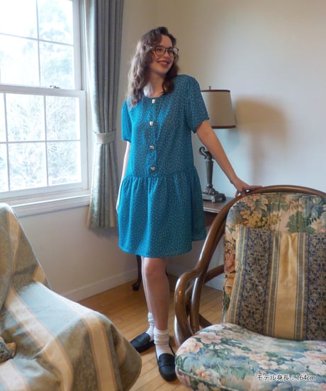 Square buttons dress / turquoise