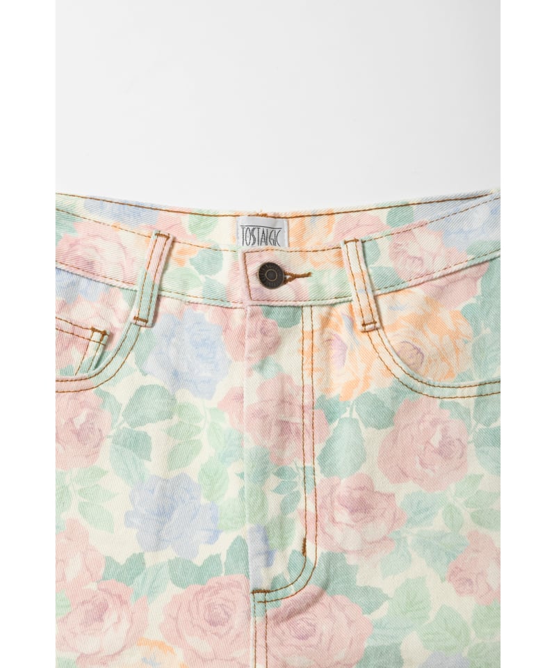 Relaxed denim half pants / floral [ Shipped in