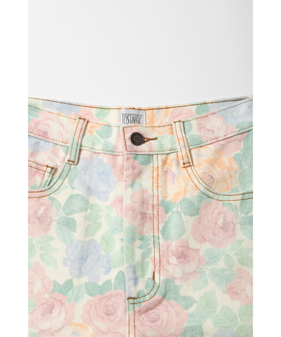 Relaxed denim half pants / floral [ Shipped in