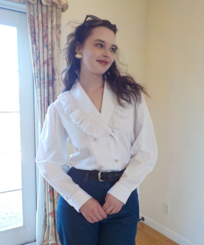 Cotton frill collar blouse / white | Tostalgic
