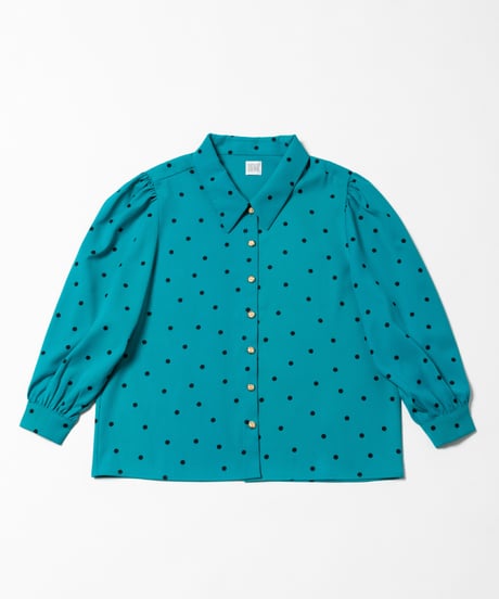 Collar blouse / green dots