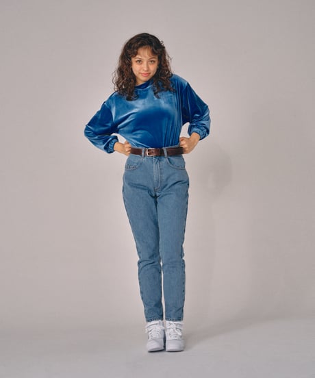Velours high necked tops / blue