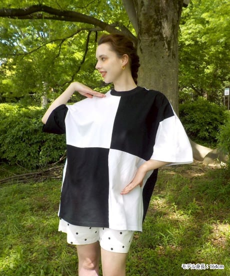 Blocked big tee / white×black