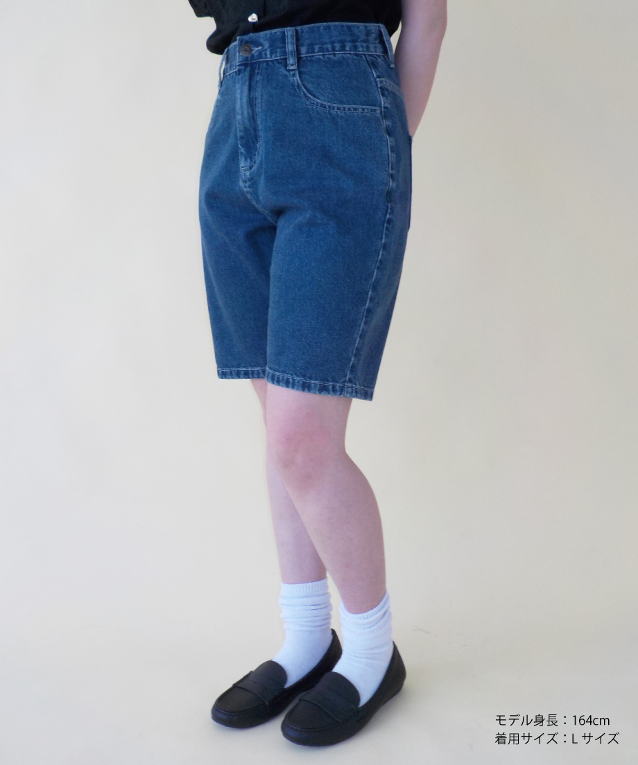 Relaxed denim half pants / blue | Tostalgic Clo