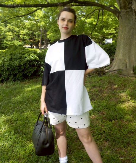 Blocked big tee / white×black