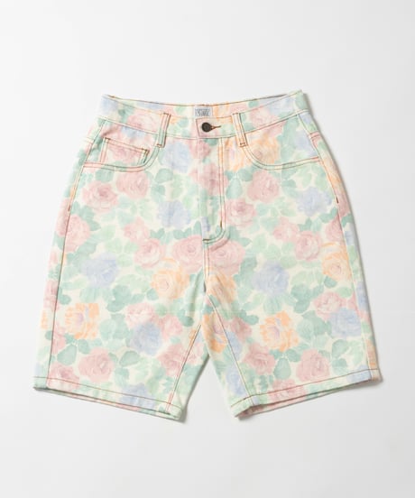 Relaxed denim half pants / floral