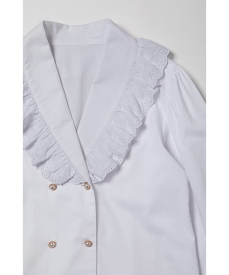 Cotton frill collar blouse / white