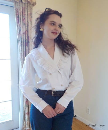 Cotton frill collar blouse / white