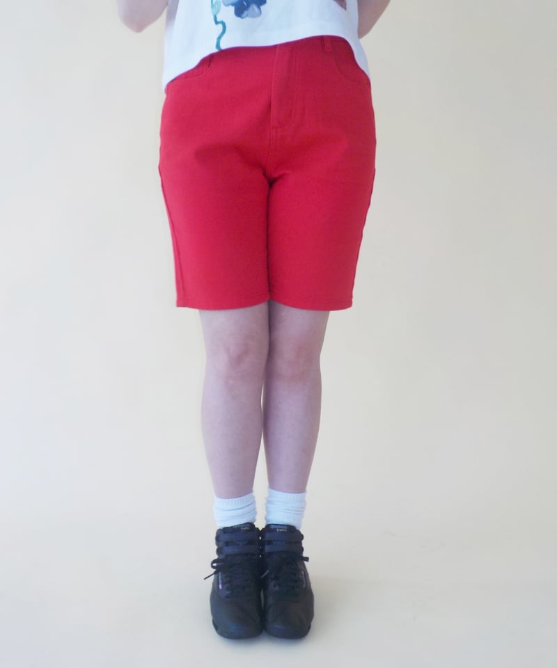 Relaxed denim half pants / red [ Shipped in lat