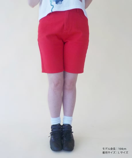 Relaxed denim half pants / red