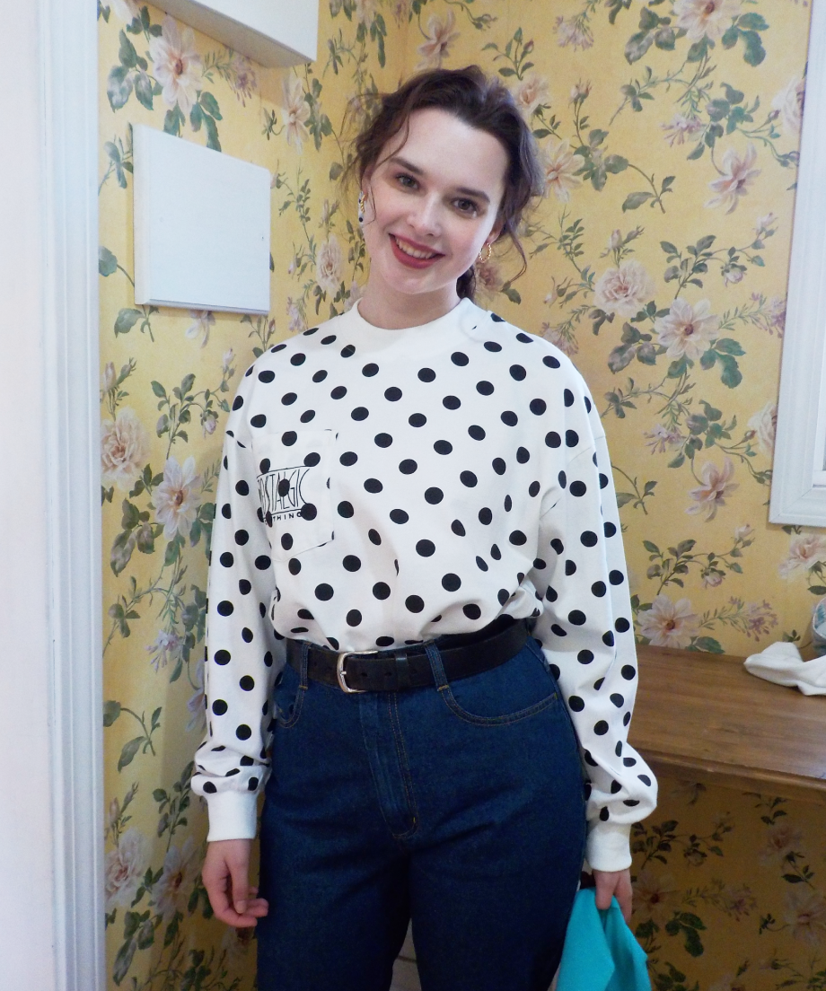 High neck long sleeve pocket tee / polka dots |