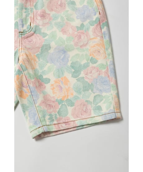 Relaxed denim half pants / floral