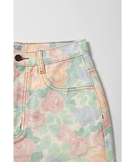 Relaxed denim half pants / floral