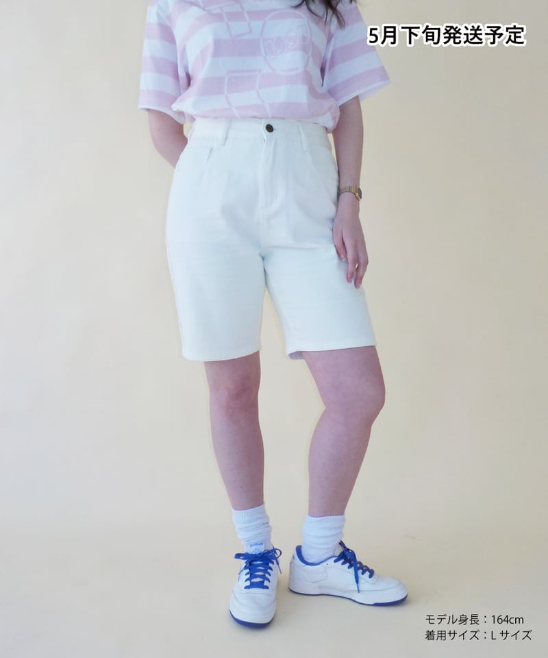 Relaxed denim half pants / white [ Shipped in l