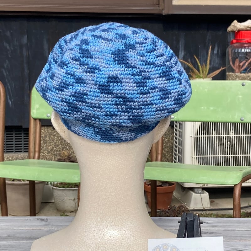 コットン100% ベレー帽 大きく ニット帽 模様編み ハンドメイド 手編み 