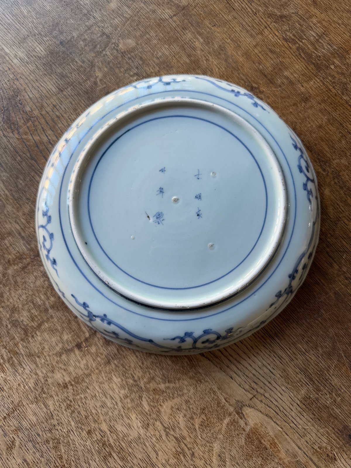 古伊万里　伊万里　染付　古染付　蛸唐草　唐草文　江戸期　蔵出し　中皿　１客 古伊万里染付蛸唐草文中皿箱付き 古伊万里染付蛸唐草