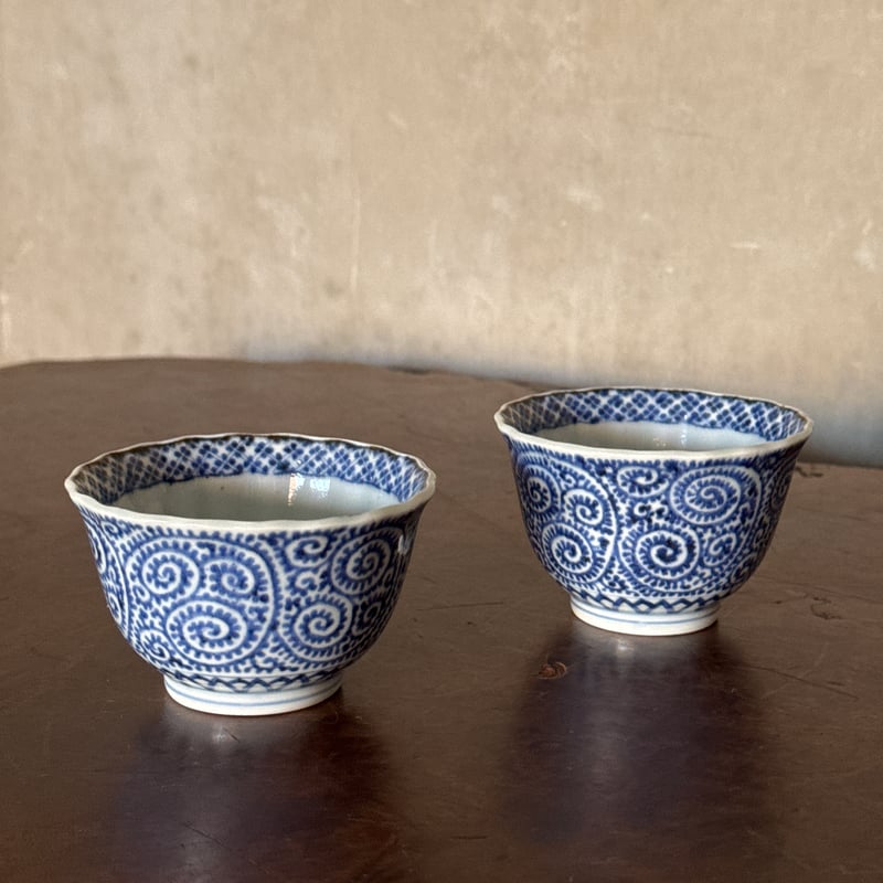 古伊万里 染付蛸唐草文 輪花向付 2客セット | Kaikaroman ONLINE STORE