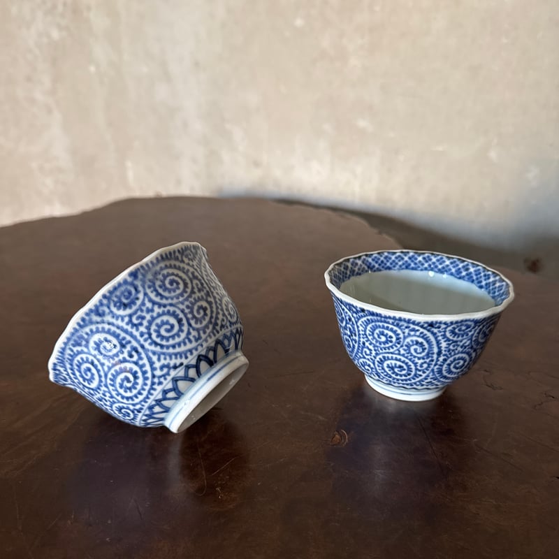 古伊万里 染付蛸唐草文 輪花向付 2客セット | Kaikaroman ONLINE STORE