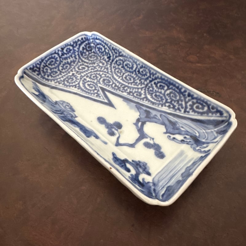 古伊万里 染付片身替り蛸唐草山水文 長皿 1客 | Kaikaroman ONLINE STORE