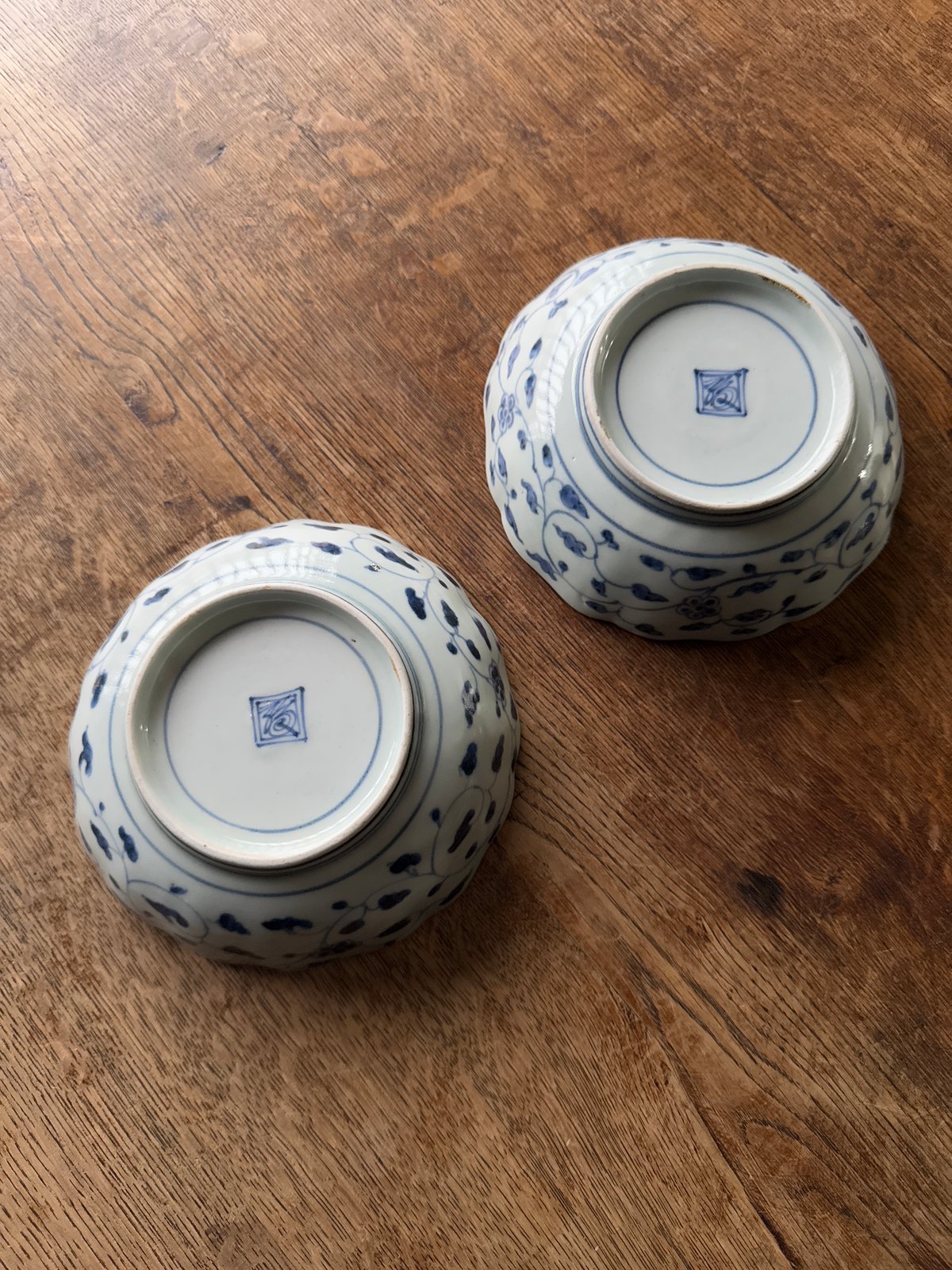 古伊万里 染付松竹梅文 輪花膾皿 渦福銘 2客セット | Kaikaroman