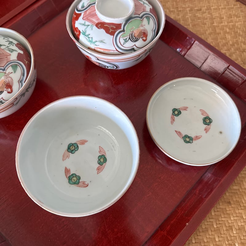 古伊万里 色絵窓絵鶏図 蓋茶碗 5客セット | Kaikaroman ONLINE STORE
