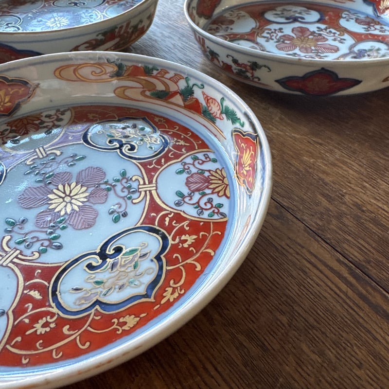 古伊万里 錦手窓絵唐草文五寸皿 5客セット | Kaikaroman ONLINE STORE