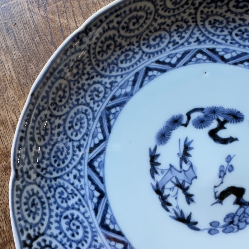 古伊万里　伊万里　染付　古染付　蛸唐草　唐草文　江戸期　蔵出し　中皿　１客 古伊万里 伊万里 長皿 蛸唐草 染付 江戸 アンティーク伊万里 1客 古