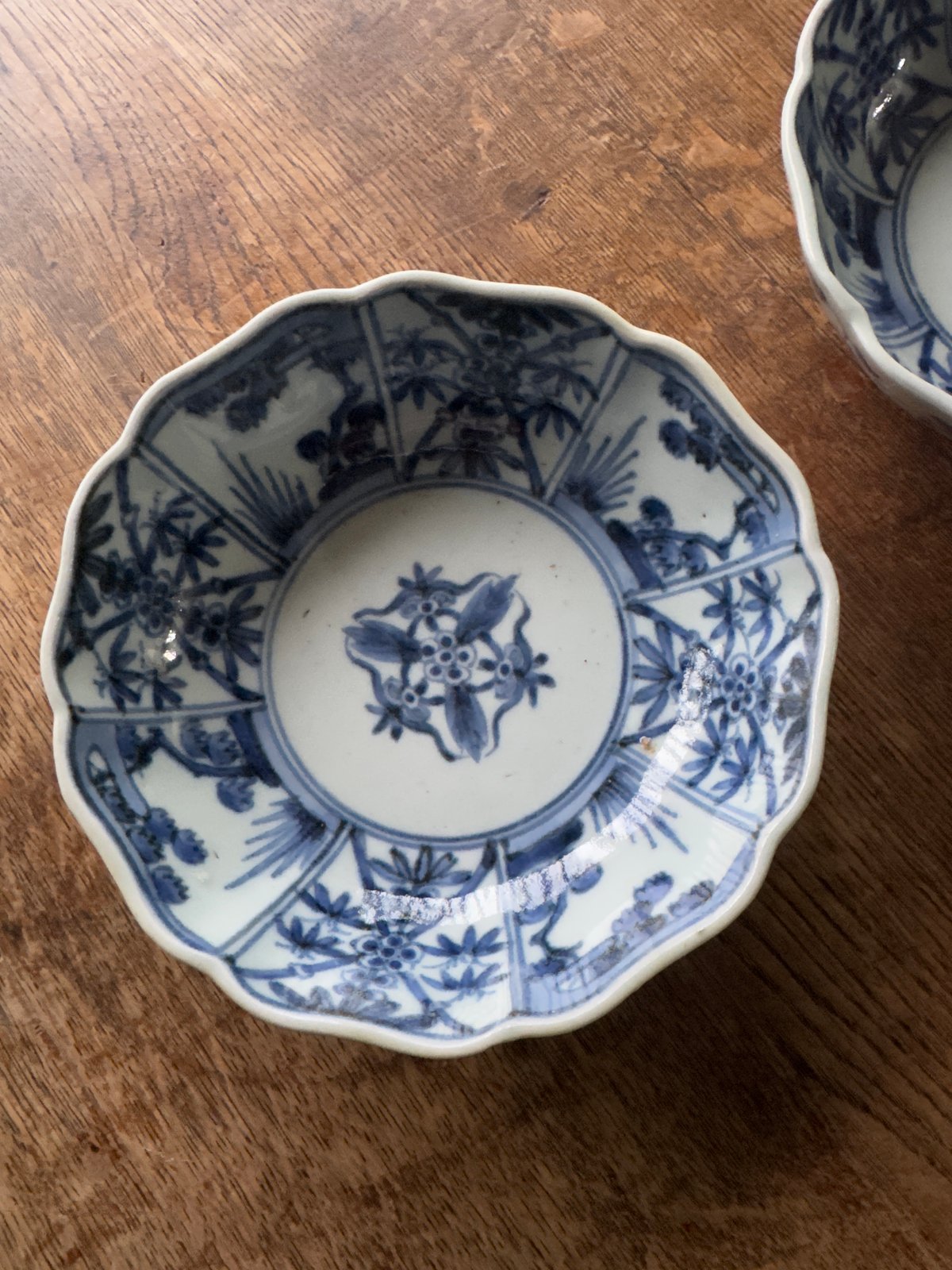 古伊万里 染付松竹梅文 輪花膾皿 渦福銘 2客セット | Kaikaroman