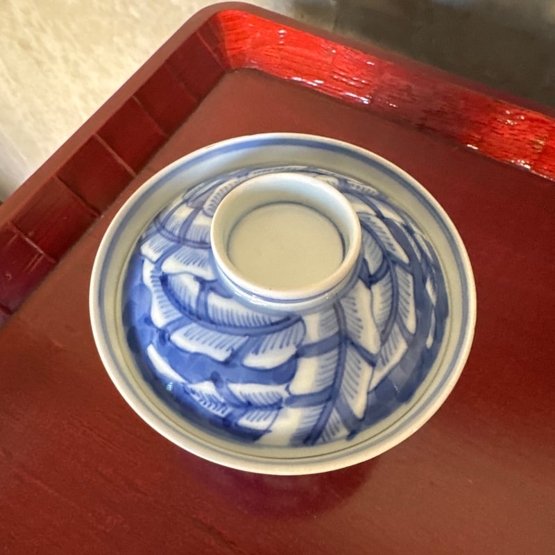 伊万里焼 染付白抜芭蕉葉文 蓋茶碗 1客 | Kaikaroman ONLINE STORE