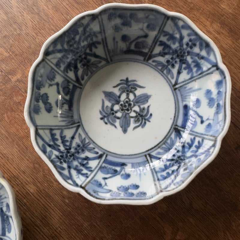 古伊万里 染付松竹梅文 輪花膾皿 渦福銘 2客セット | Kaikaroman