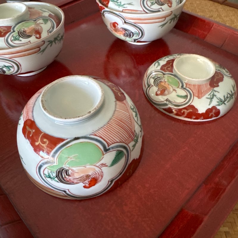 古伊万里 色絵窓絵鶏図 蓋茶碗 5客セット | Kaikaroman ONLINE STORE