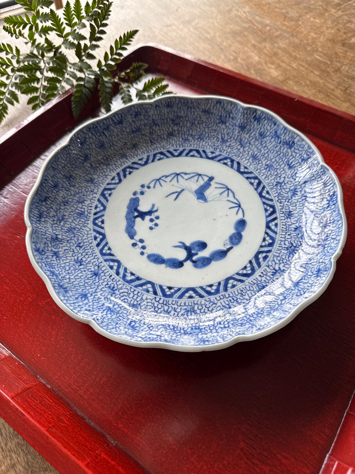 古伊万里 染付微塵唐草文 輪花七寸皿 1枚 | Kaikaroman ONLINE STORE