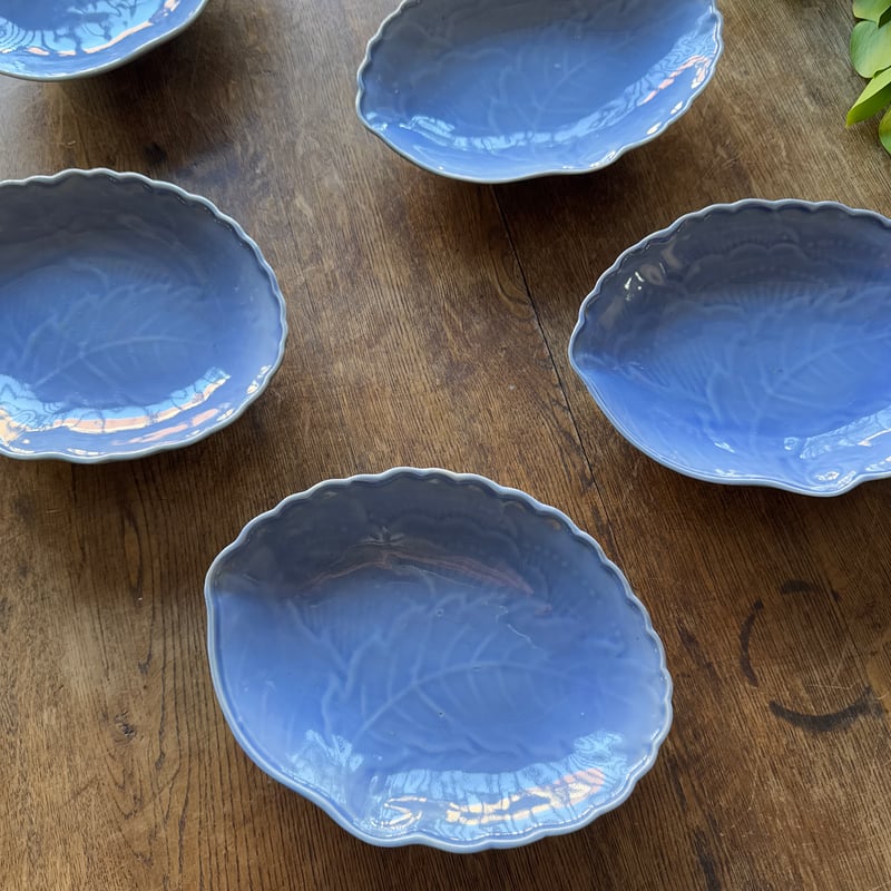 古伊万里 薄瑠璃陽刻葉文 変形皿 5客セット | Kaikaroman ONLINE STORE