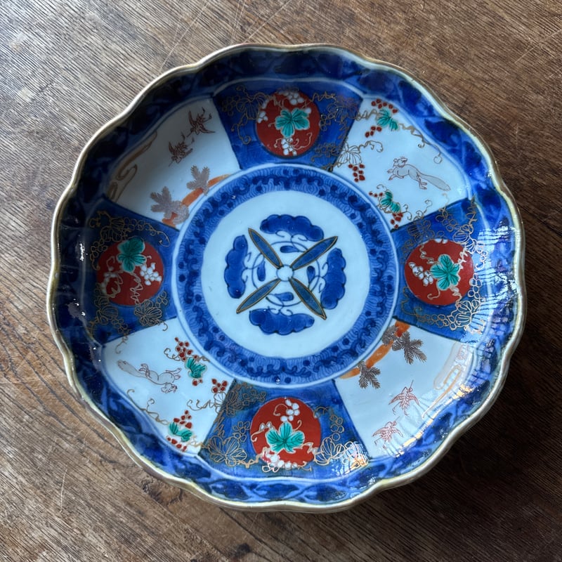 古伊万里　染錦唐獅子文皿　冨貴長春　共箱　名品　直径20.3㎝　人気の図柄 古伊万里 染錦唐獅子文皿 冨貴長春 共箱 名品 直径20.3㎝ 人気