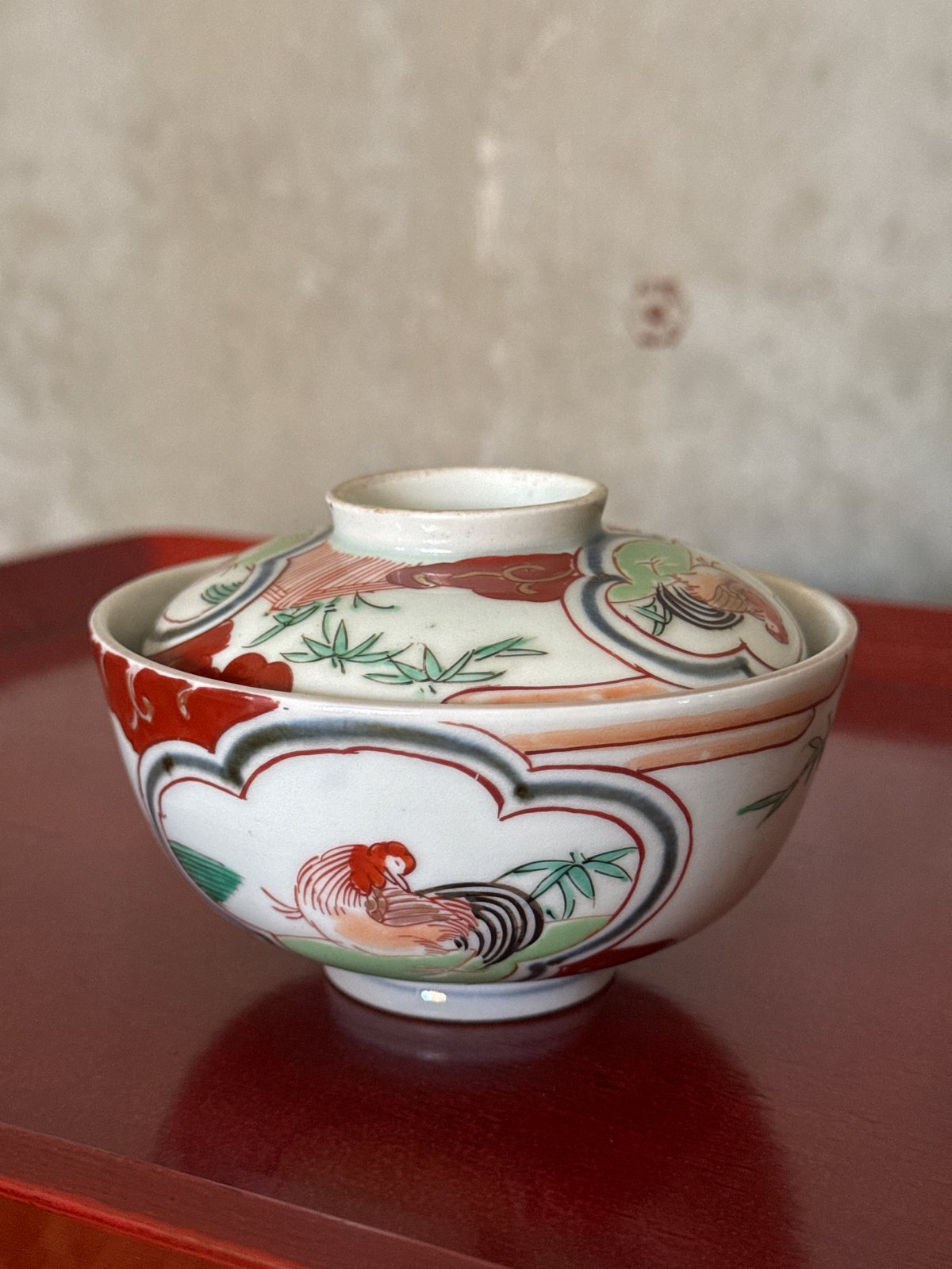 古伊万里 色絵窓絵鶏図 蓋茶碗 5客セット | Kaikaroman ONLINE STORE