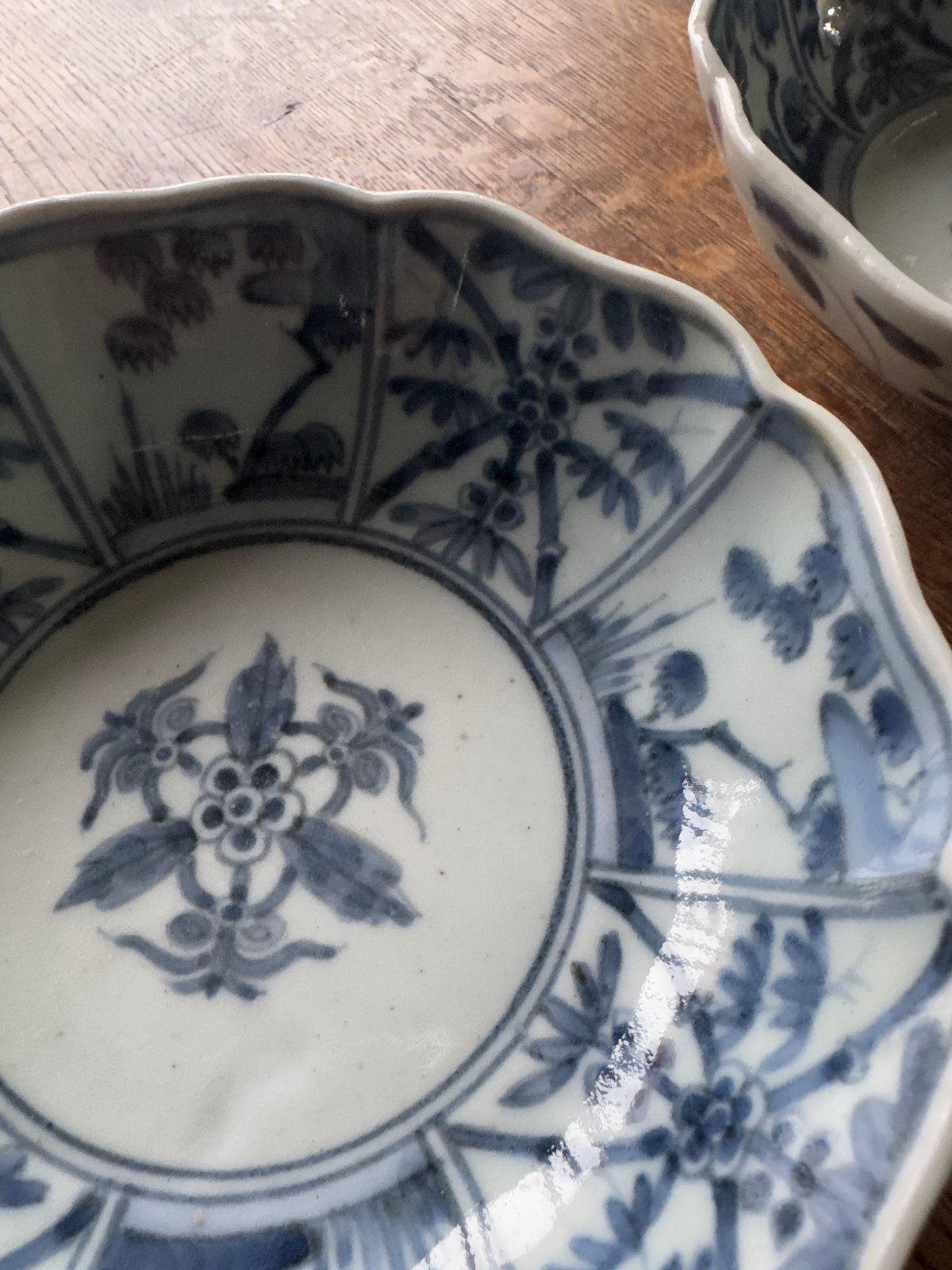 古伊万里 染付松竹梅文 輪花膾皿 渦福銘 2客セット | Kaikaroman